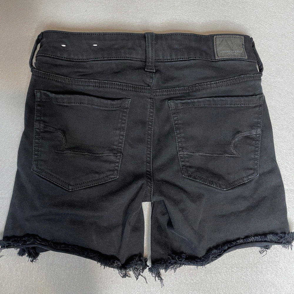 American Eagle Next Level Stretch Midi Black Frayed Cut Off Shorts - Picture 3 of 6